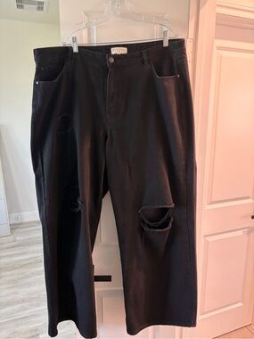 Eloquii Black Wide-Leg Distressed Jeans